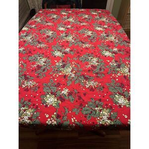 Vtg Spring Mills Christmas Tablecloth Cotton Red‎ Green White Holly  50-1/2 X 66